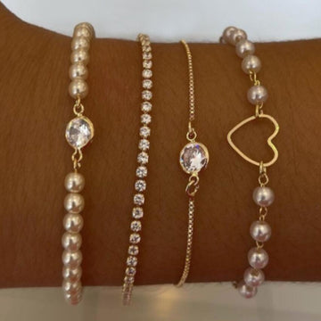 Gentry Rhinestone Pearl Bracelet Set [PK32CK54]