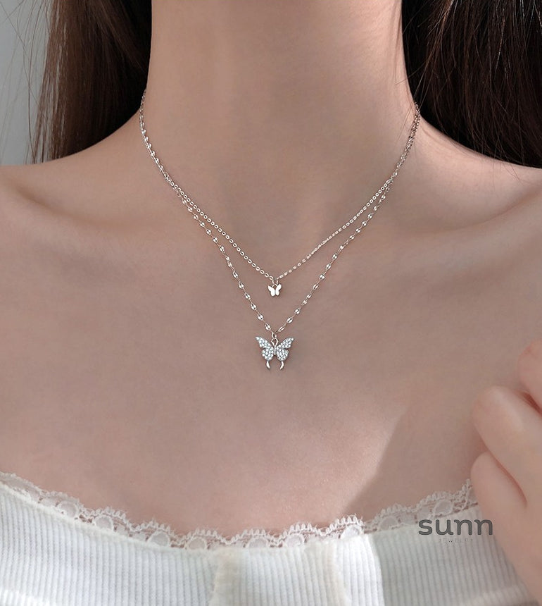 Geraldine Butterfly Double-Layer Necklace [RWUYNMBG]