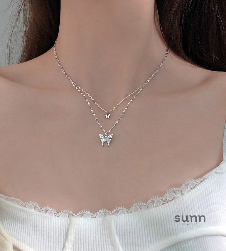 Geraldine Butterfly Double-Layer Necklace [4QYCB01H]