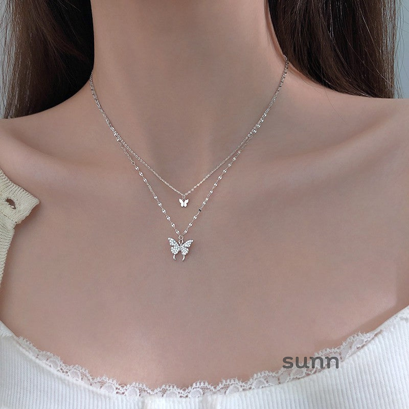 Geraldine Butterfly Double-Layer Necklace [EJGE3NAL]
