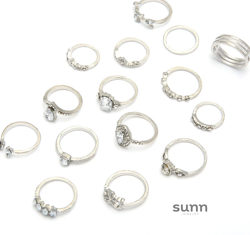 Ginny Crystal Heart Ring Set