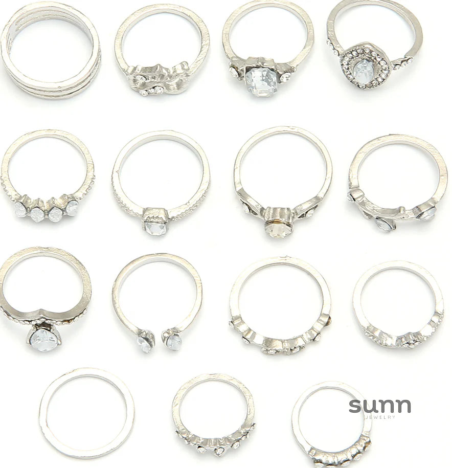 Ginny Crystal Heart Ring Set