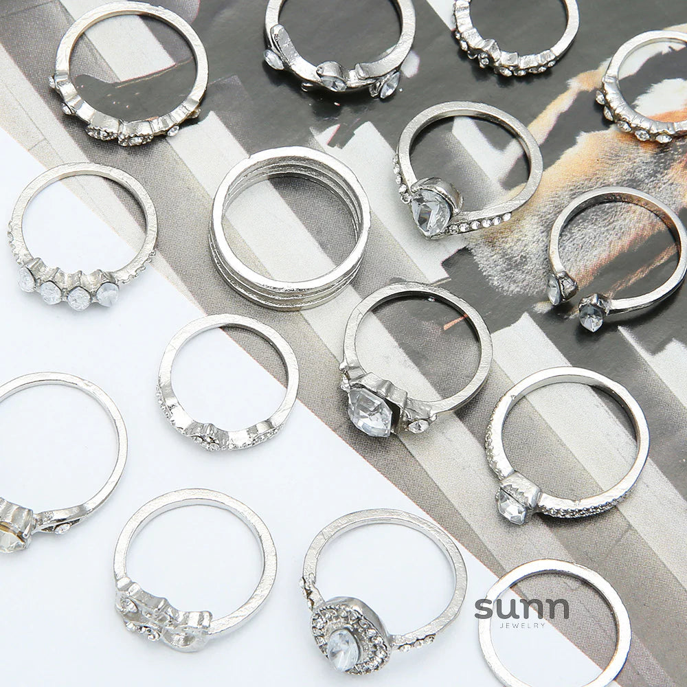 Ginny Crystal Heart Ring Set