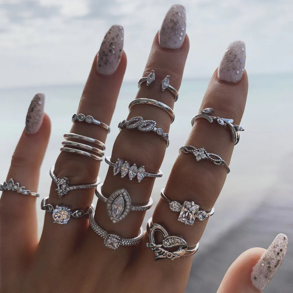 Ginny Crystal Heart Ring Set