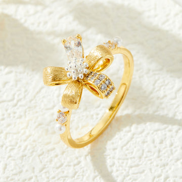 Gioia Brushed Floral Open Ring [2PQR0SAX]