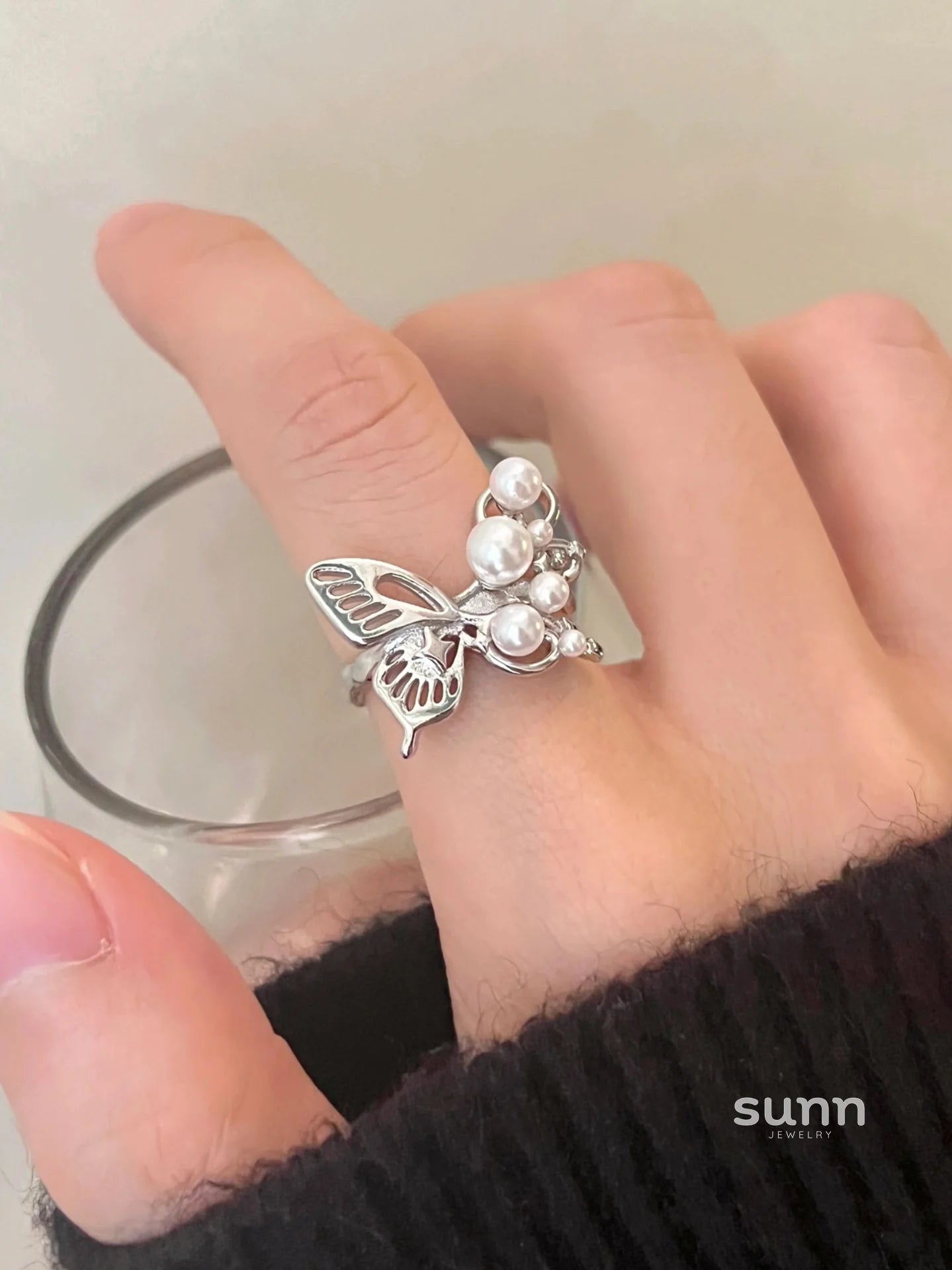Gladys Pearl Butterfly Open Ring