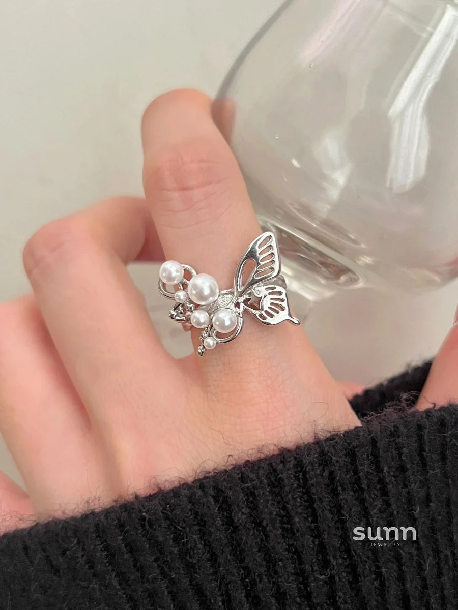 Gladys Pearl Butterfly Open Ring