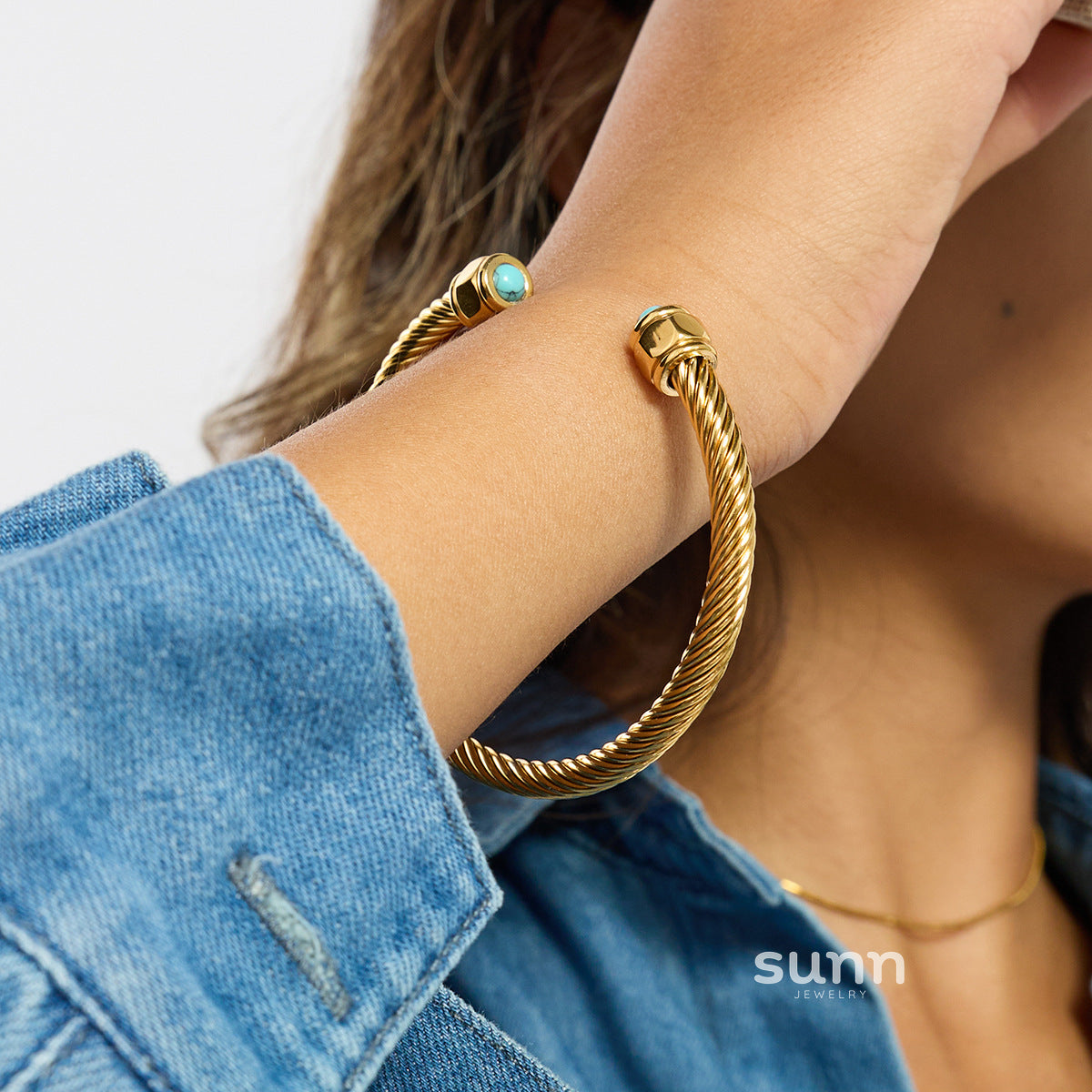 Glenda Natural Stone Open Bangle [HSGDVMR6]
