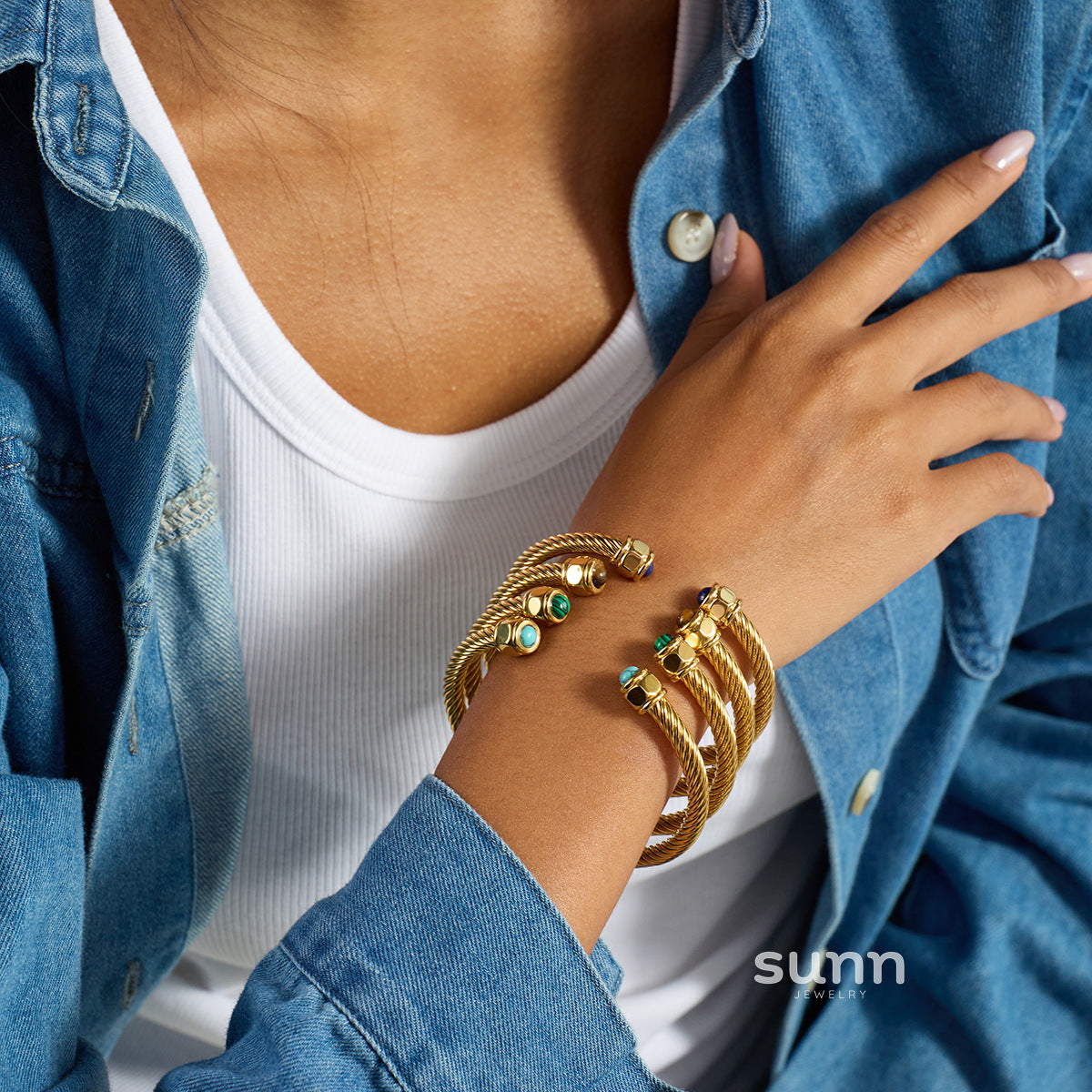 Glenda Natural Stone Open Bangle [XNKBO99J]