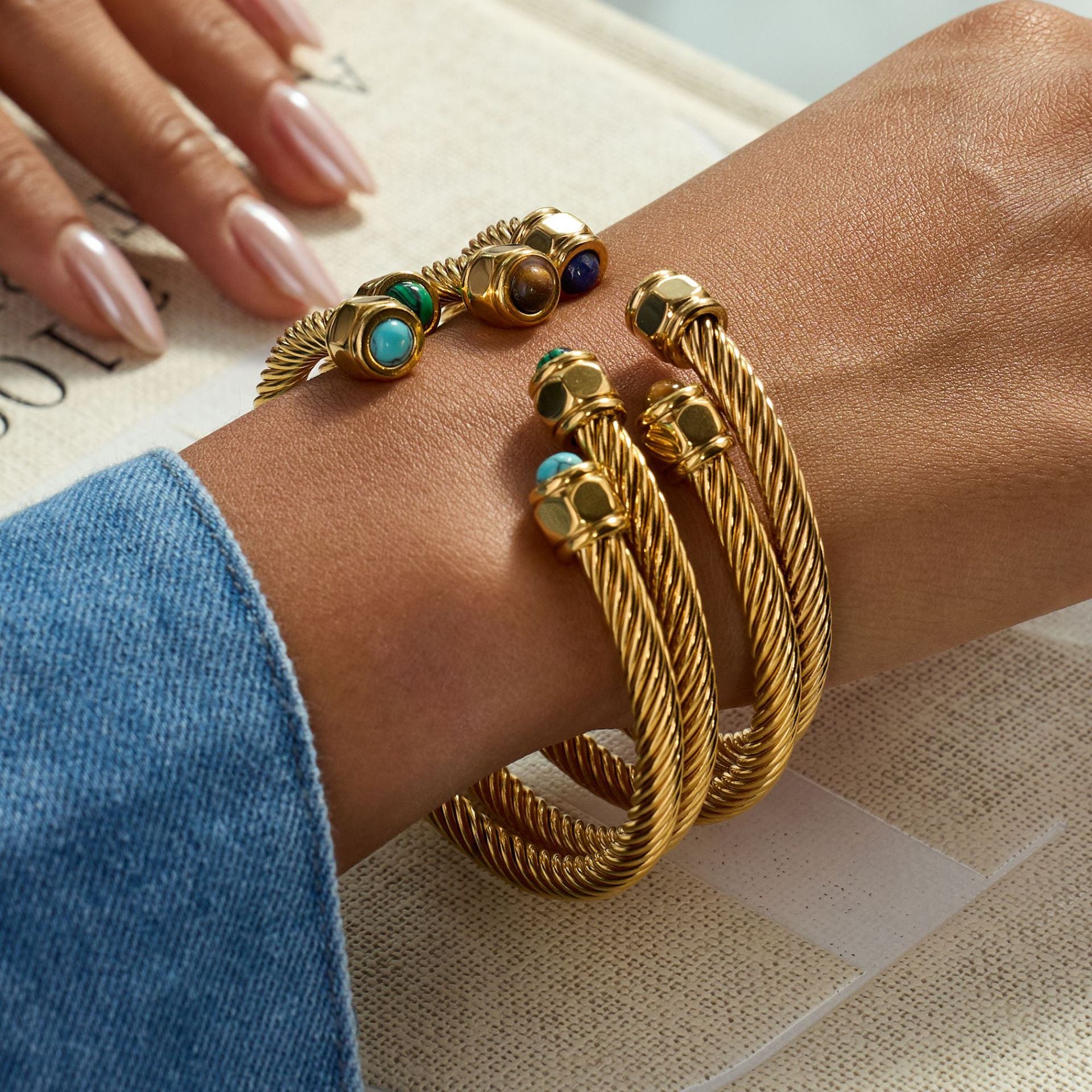 Glenda Natural Stone Open Bangle [H9RTVO8X]