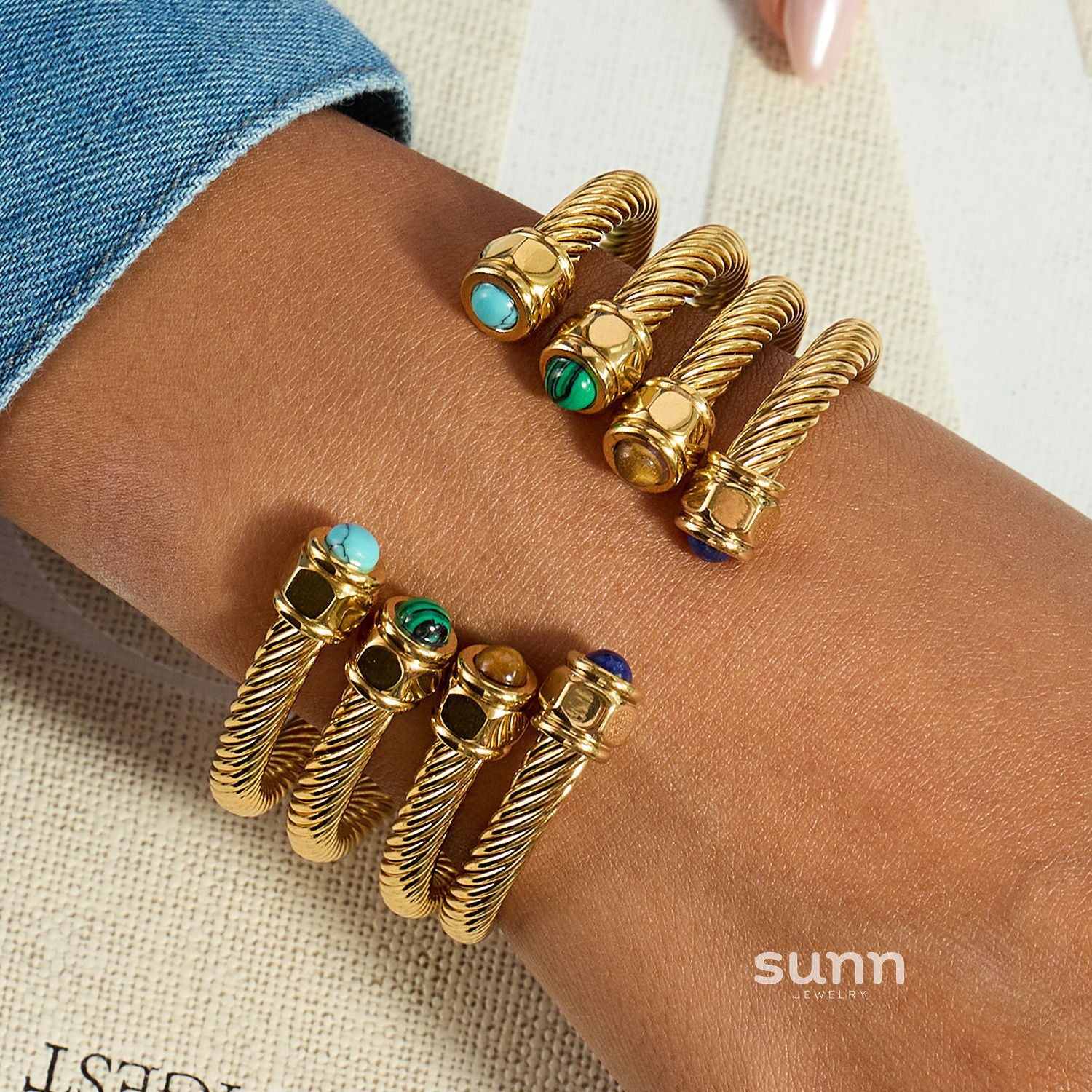 Glenda Natural Stone Open Bangle [PZT8MLED]