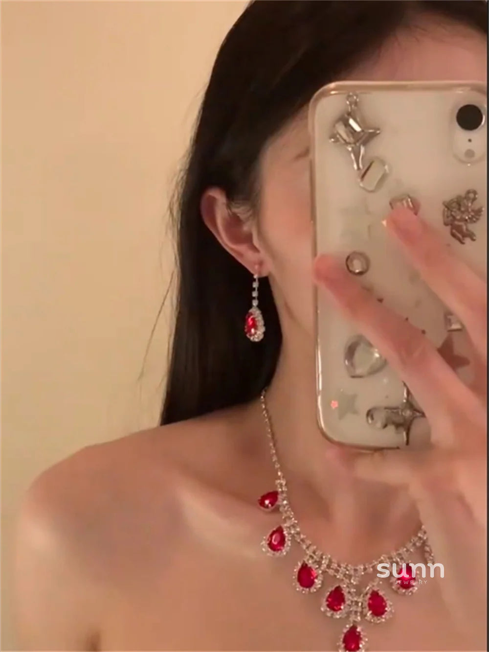 Gracen Red Crystal Heart Set