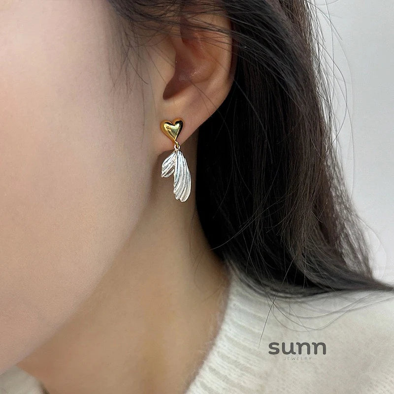 Graceyn Two-Tone Heart Tail Earrings