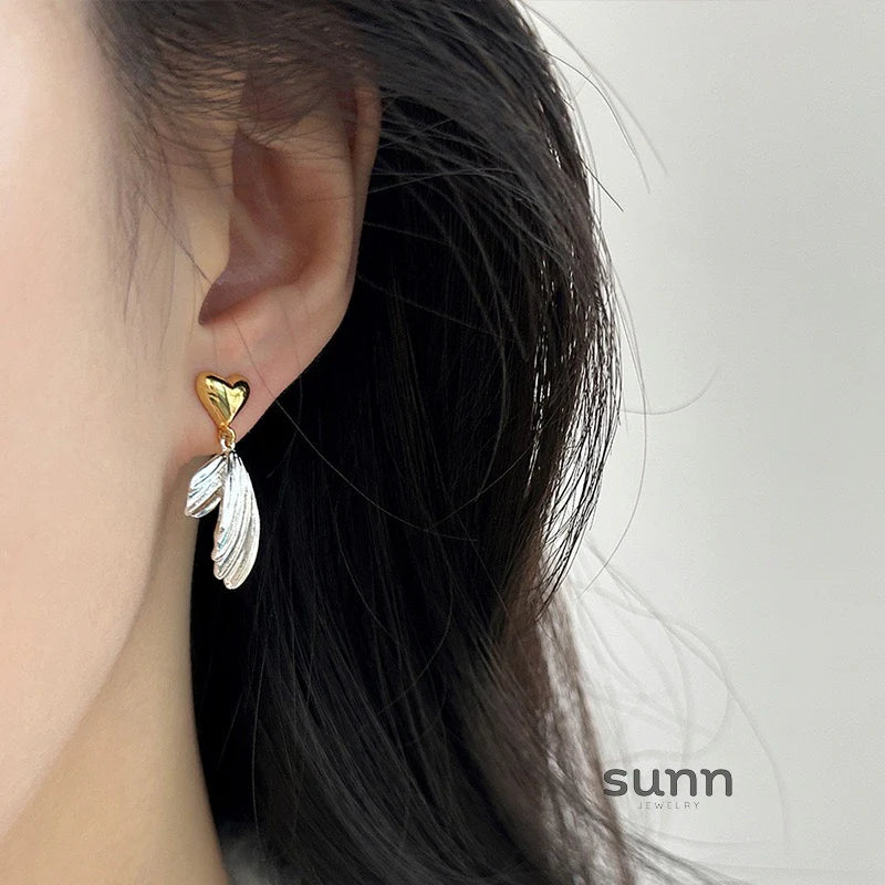 Graceyn Two-Tone Heart Tail Earrings