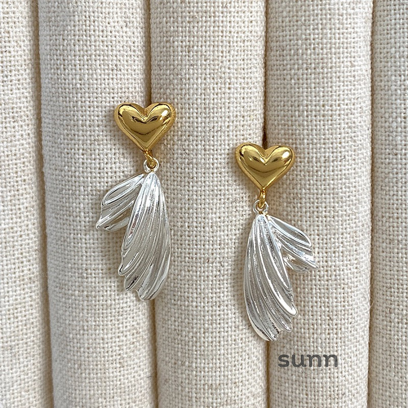 Graceyn Two-Tone Heart Tail Earrings