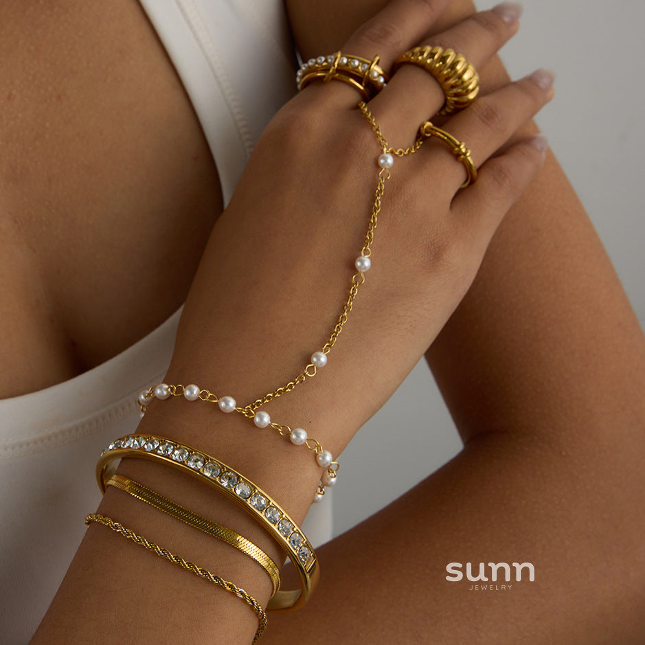 Graysen Pearl Diamond Bracelet Ring Set [880PY289]