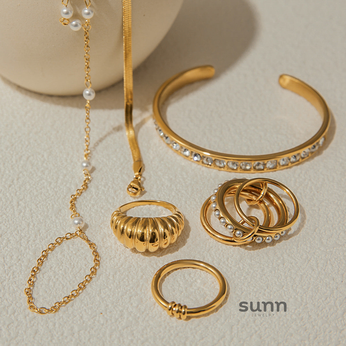 Graysen Pearl Diamond Bracelet Ring Set [2O7RYPJW]