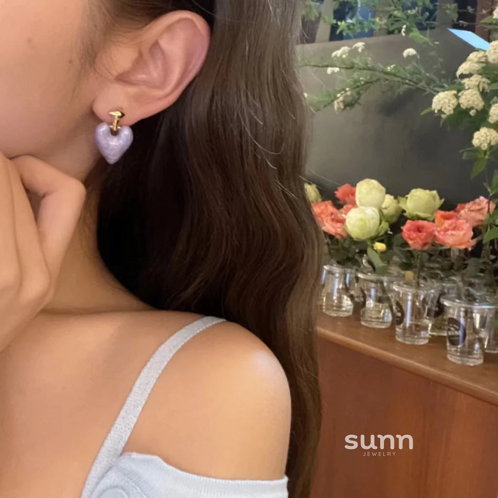 Graysen Purple Heart Enamel Drop Earrings