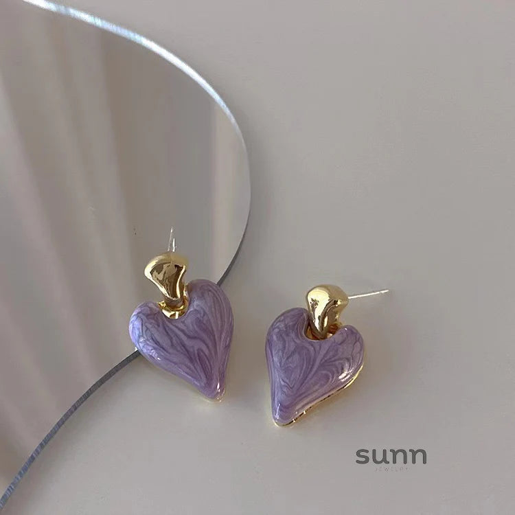 Graysen Purple Heart Enamel Drop Earrings