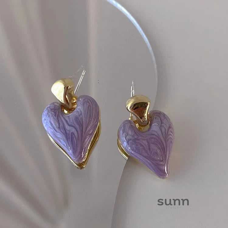 Graysen Purple Heart Enamel Drop Earrings