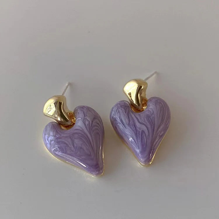 Graysen Purple Heart Enamel Drop Earrings