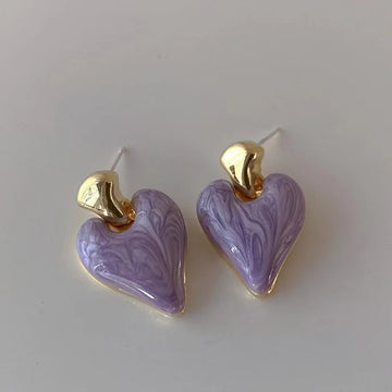 Graysen Purple Heart Enamel Drop Earrings