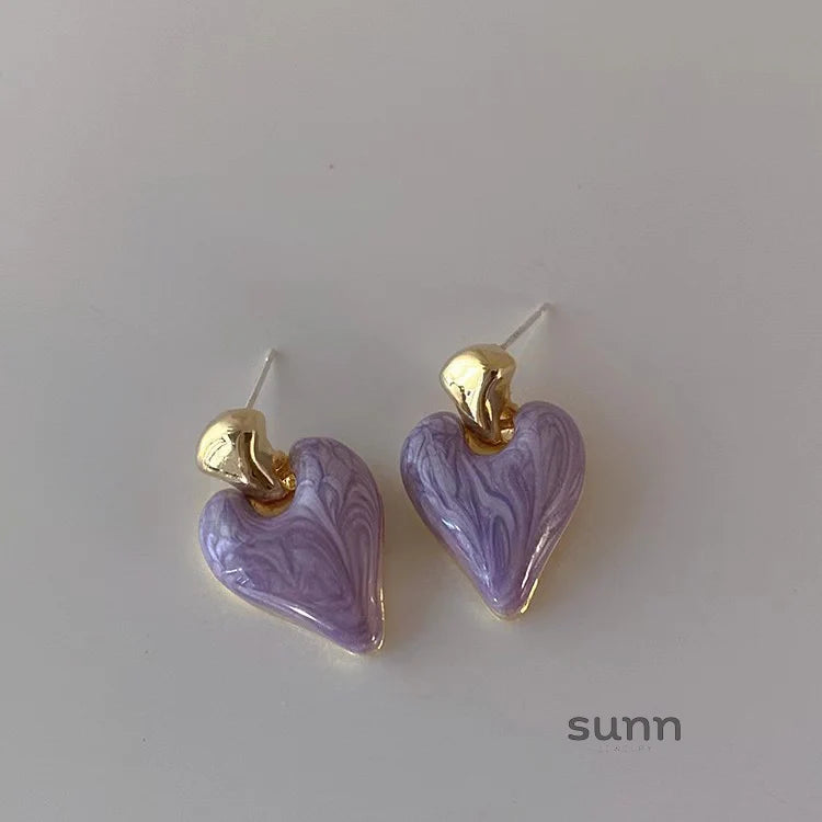 Graysen Purple Heart Enamel Drop Earrings