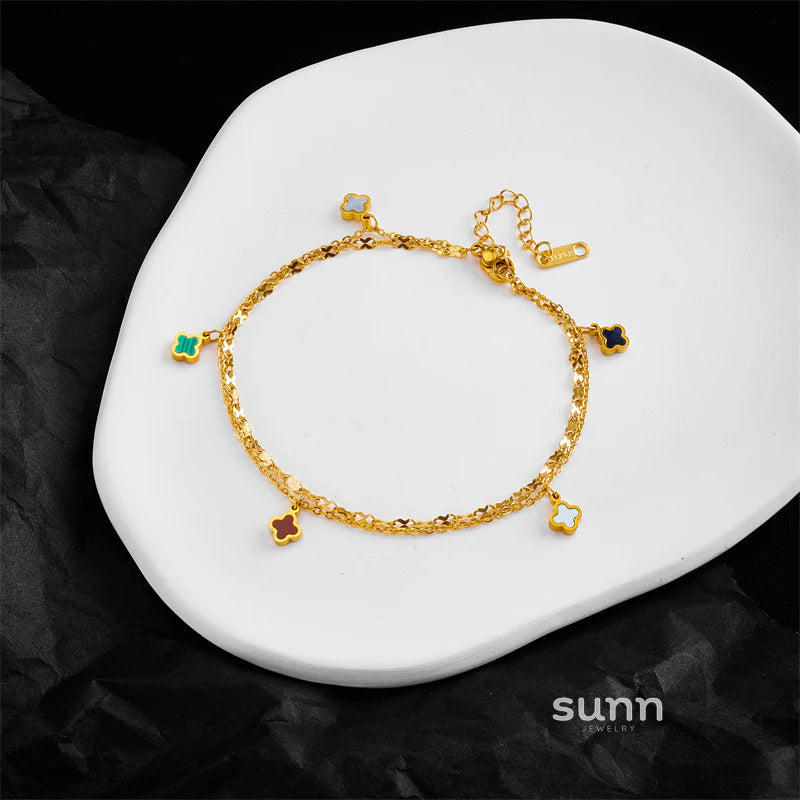 Hadia Iridescent Clover Anklet