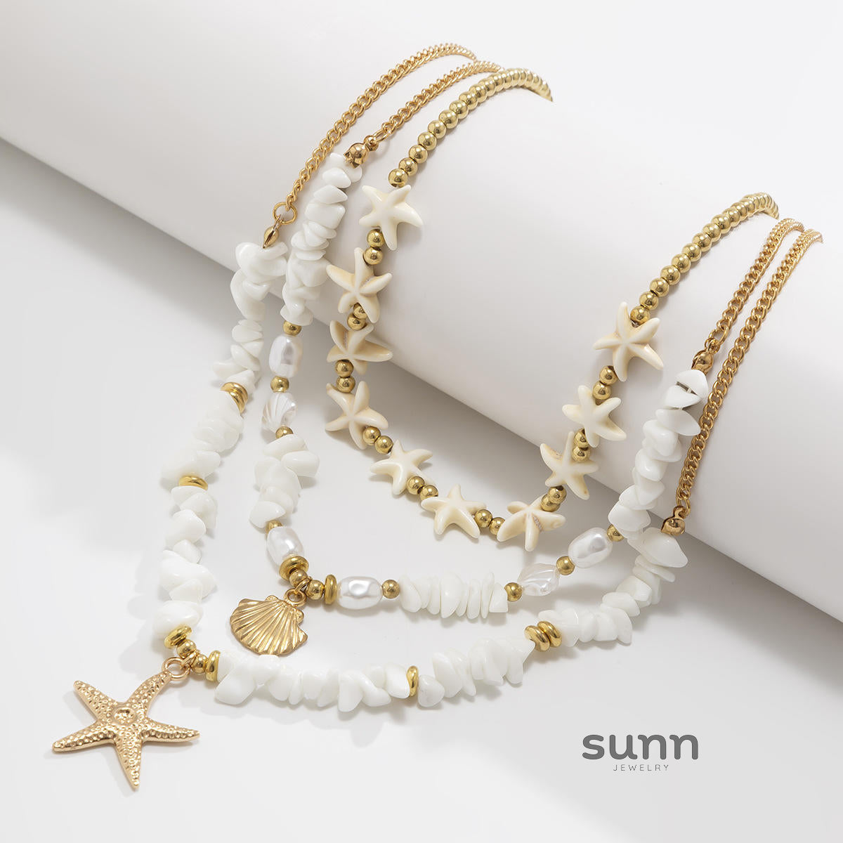 Hadley Layered Pearl Starfish Necklace [INHDI976]