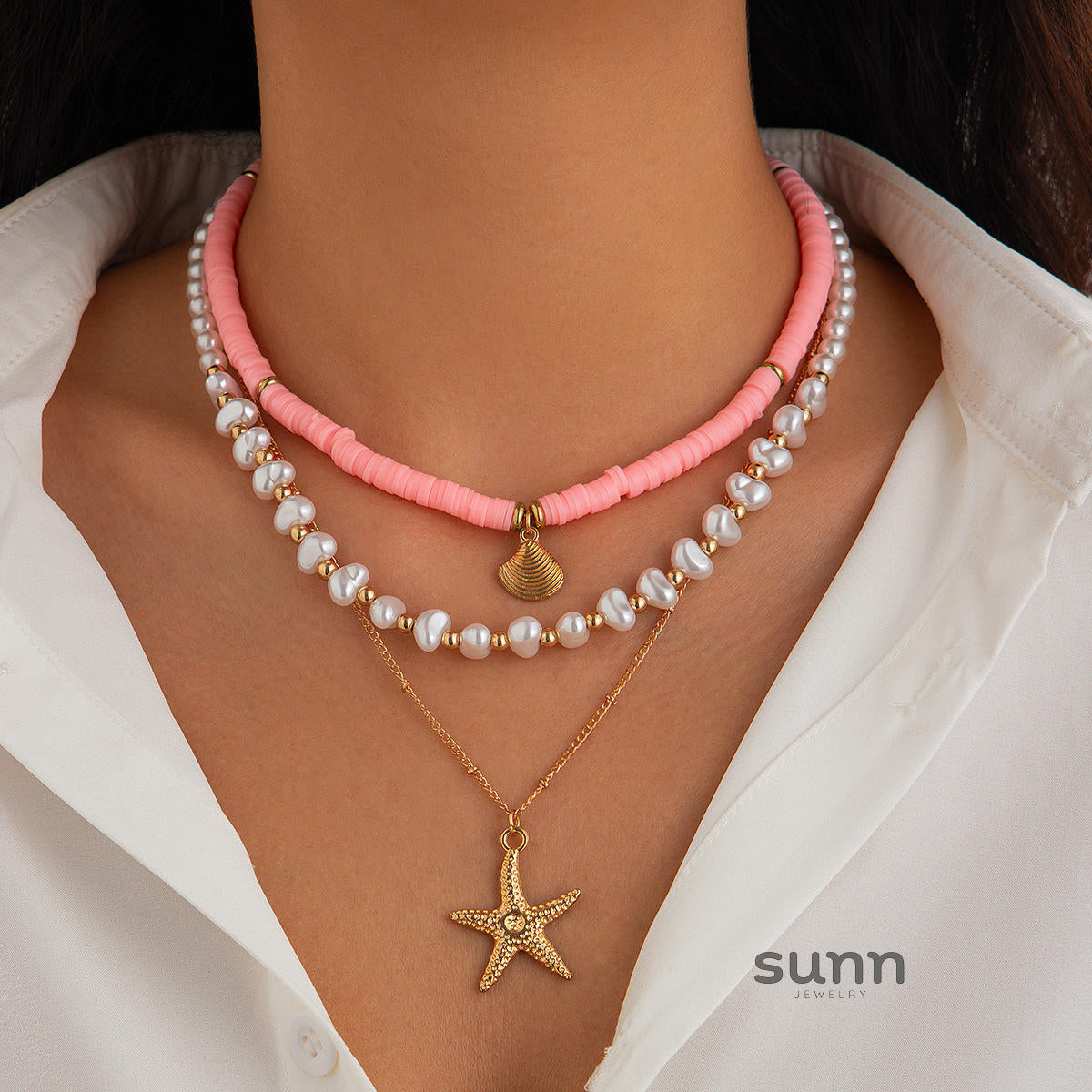 Hadley Layered Pearl Starfish Necklace [M6AAX39V]