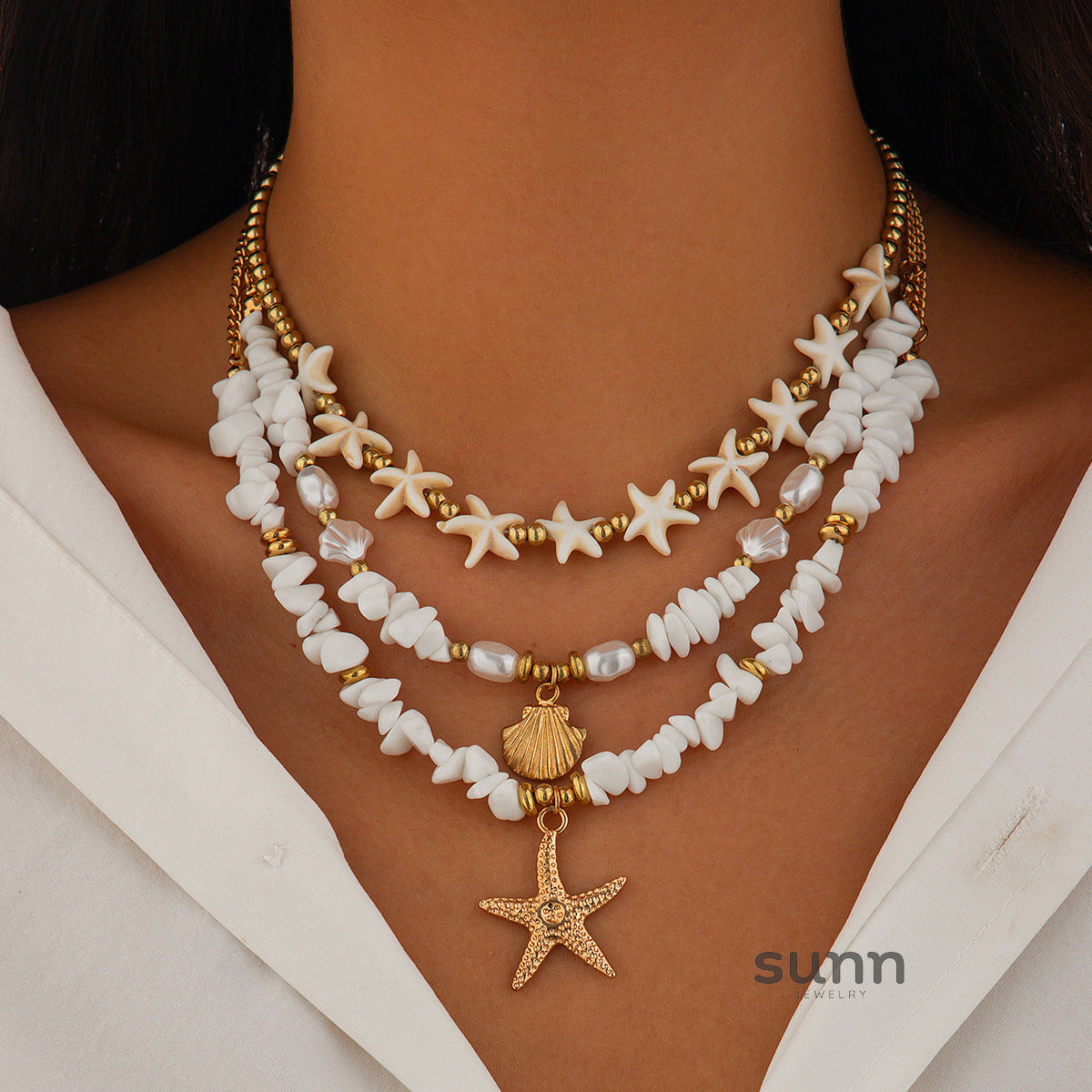 Hadley Layered Pearl Starfish Necklace [LL0FKA0S]