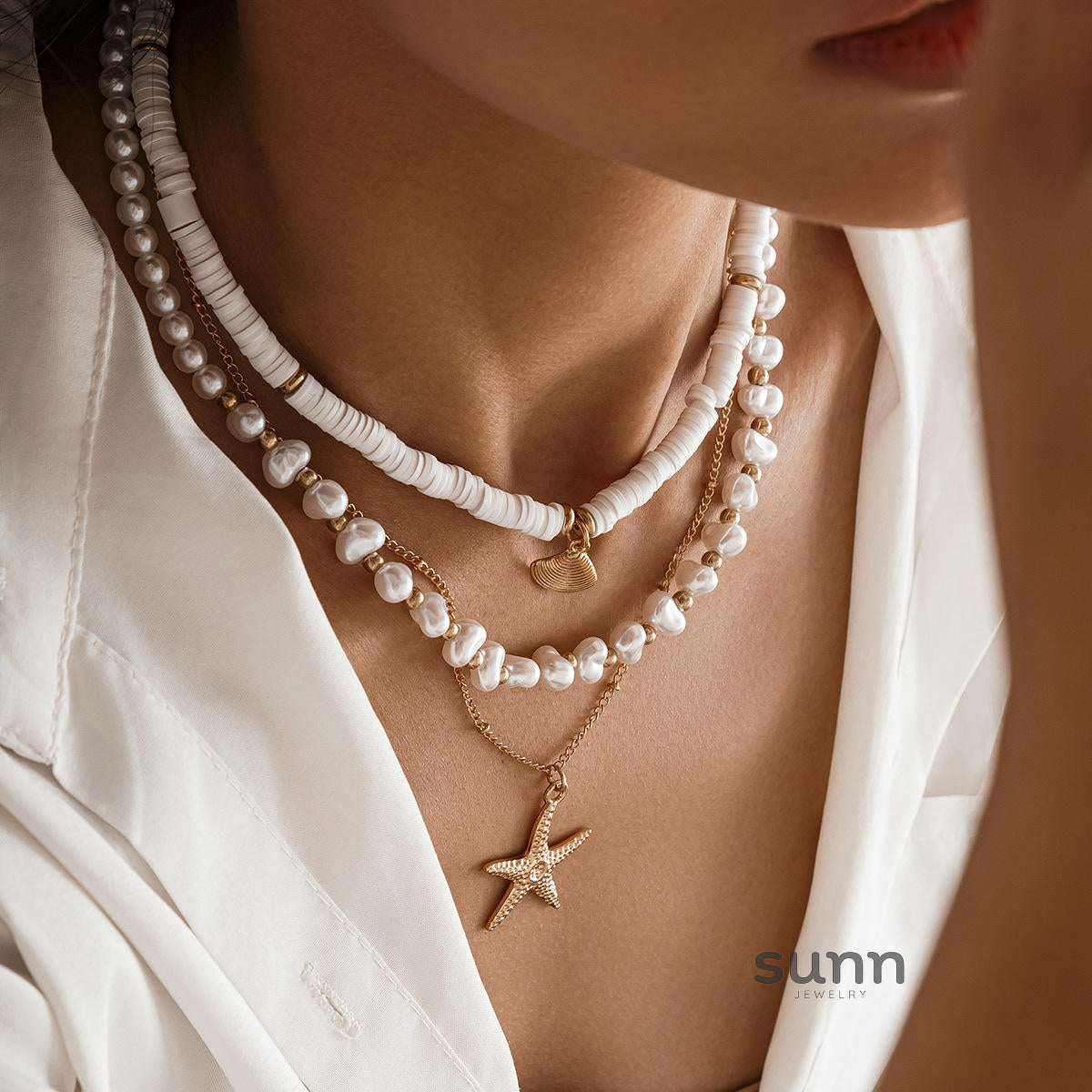 Hadley Layered Pearl Starfish Necklace [4602H162]