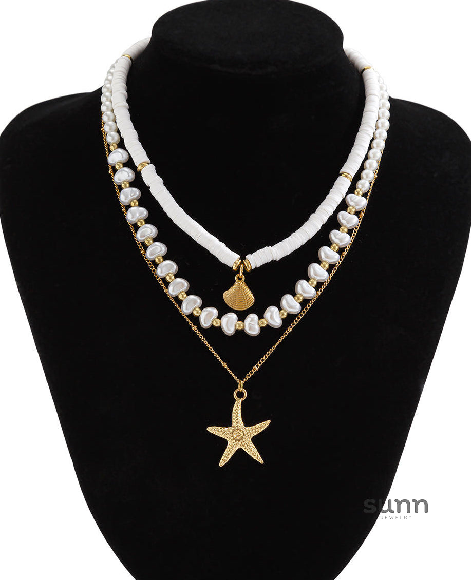 Hadley Layered Pearl Starfish Necklace [M8HCVVF7]