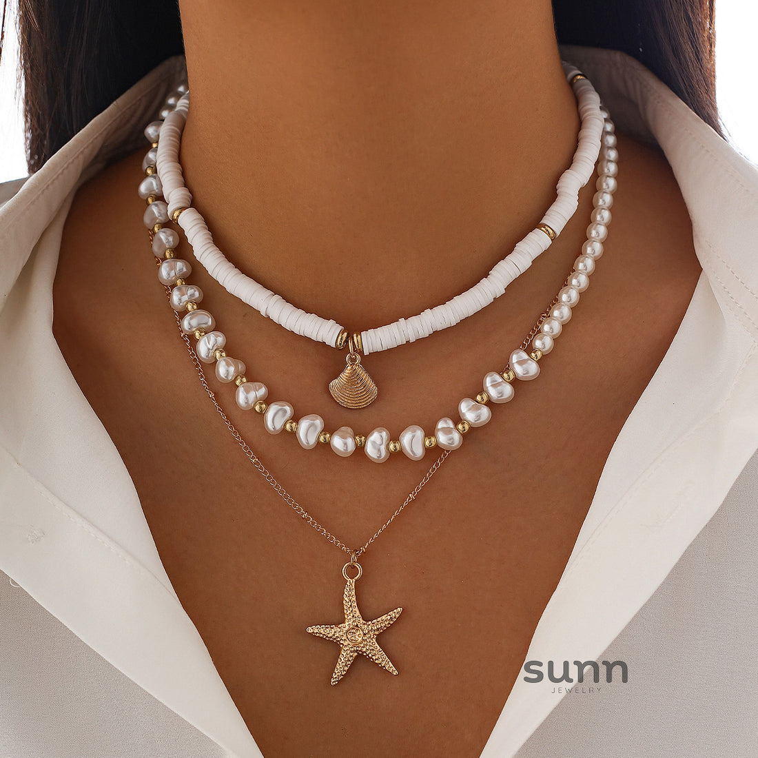 Hadley Layered Pearl Starfish Necklace [QYNYMQFL]
