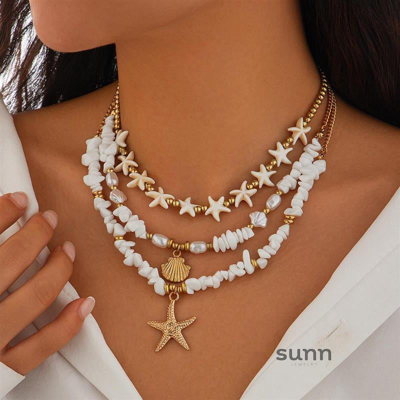 Hadley Layered Pearl Starfish Necklace [0E5M2OPS]