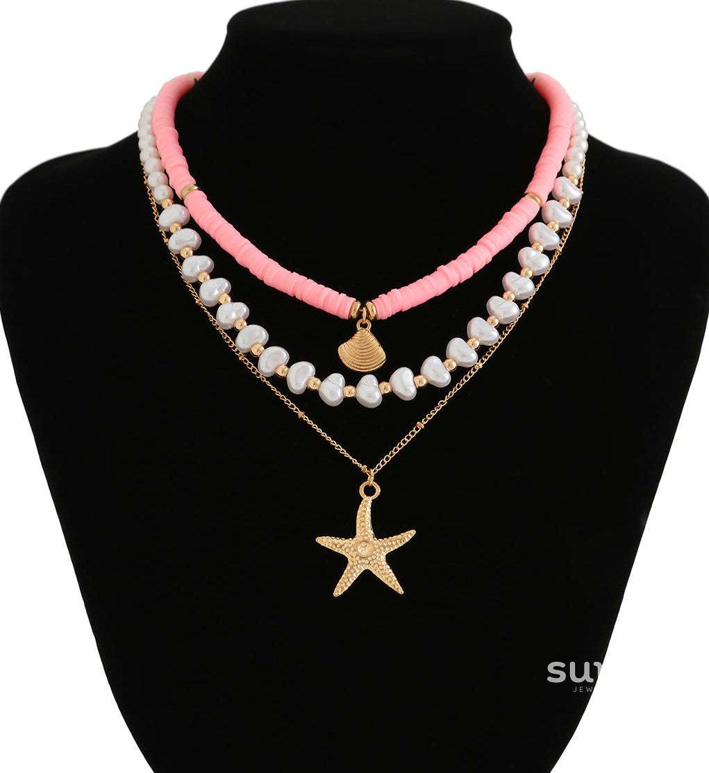 Hadley Layered Pearl Starfish Necklace [VPAURMNU]