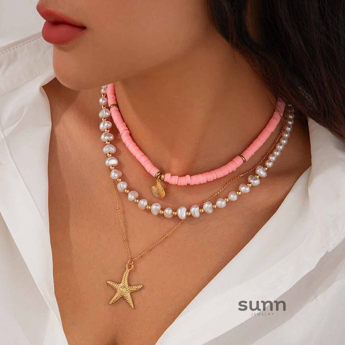 Hadley Layered Pearl Starfish Necklace [1Q8GX086]