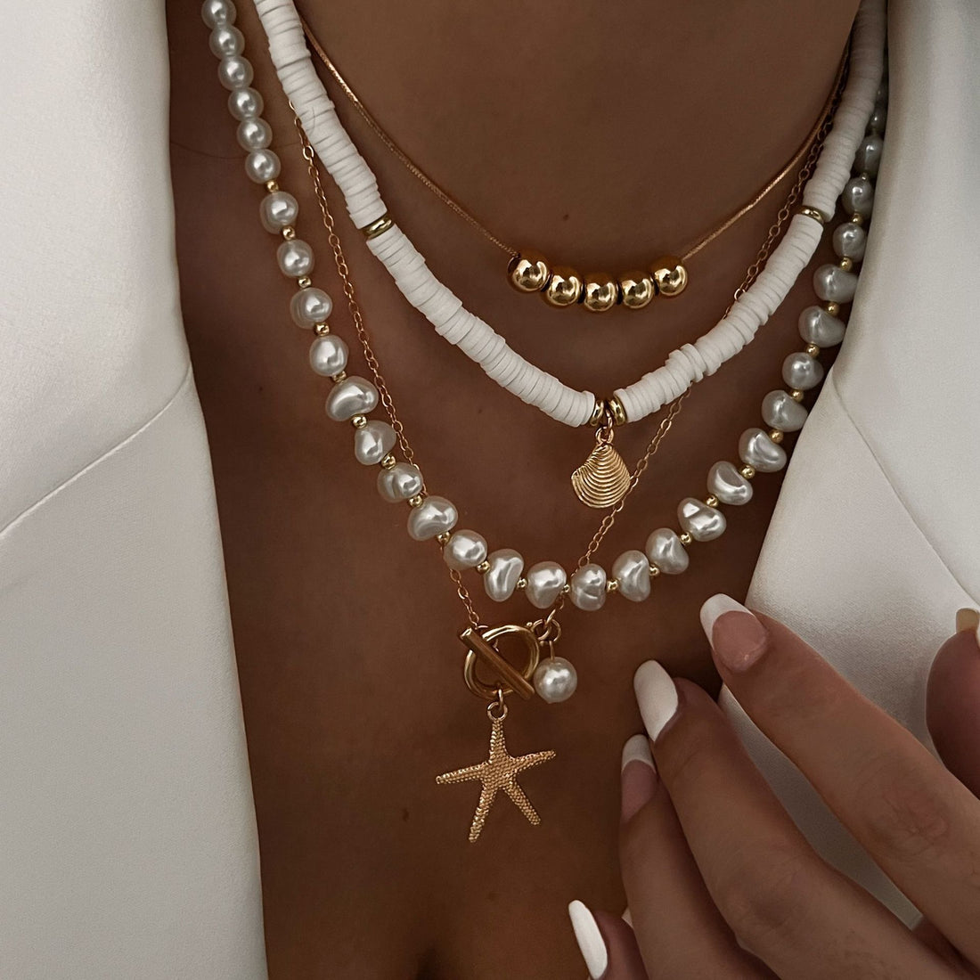 Hadley Layered Pearl Starfish Necklace [QYNYMQFL]