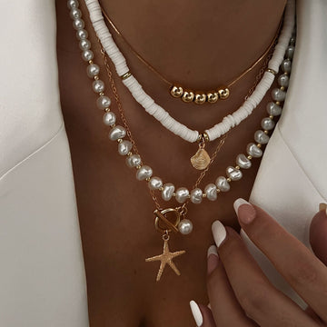 Hadley Layered Pearl Starfish Necklace [QYNYMQFL]