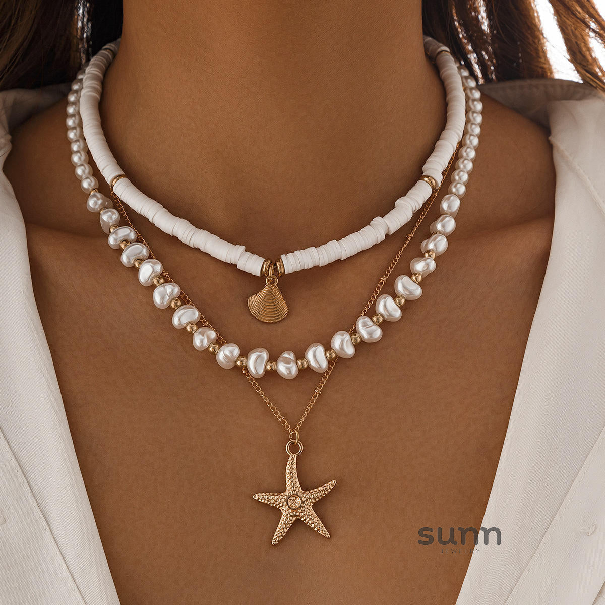 Hadley Layered Pearl Starfish Necklace [BTQEXPW5]