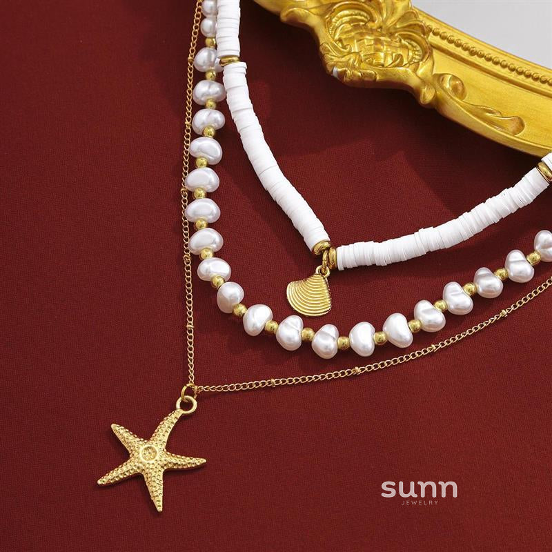 Hadley Layered Pearl Starfish Necklace [3ZRN1PYL]