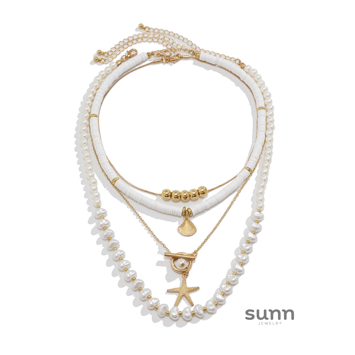Hadley Layered Pearl Starfish Necklace [JI1NBX6V]