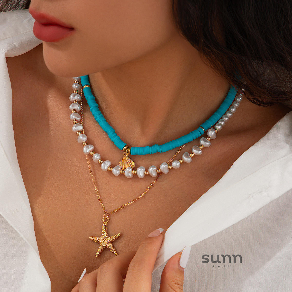 Hadley Layered Pearl Starfish Necklace [VEPNL0WK]