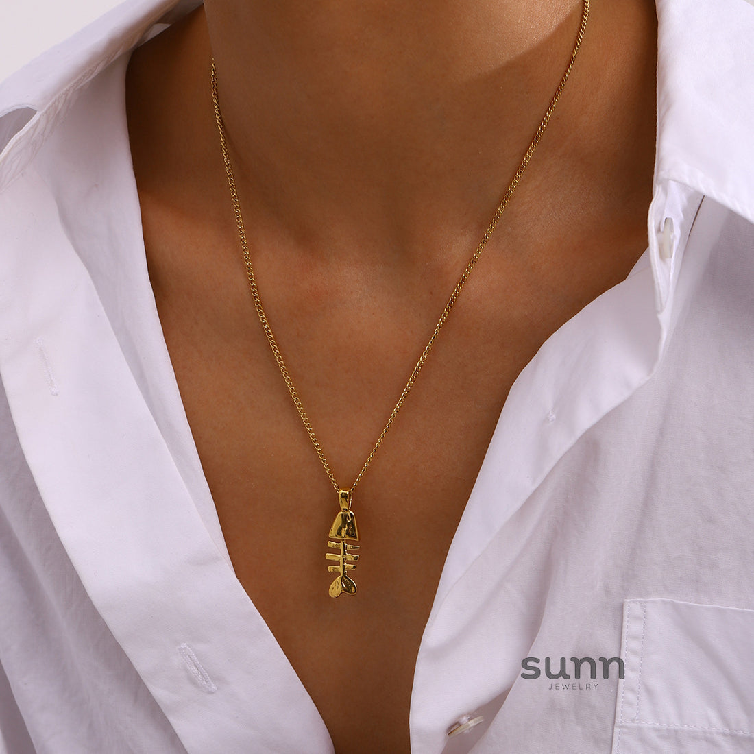 Haily Fishbone Pendant Necklace [YIV083DW]