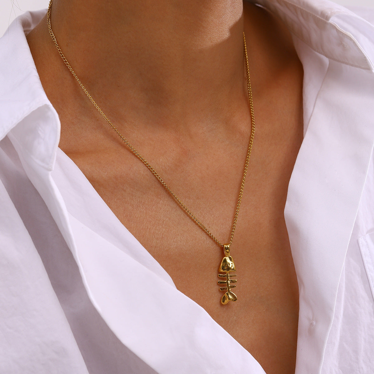 Haily Fishbone Pendant Necklace [YIV083DW]