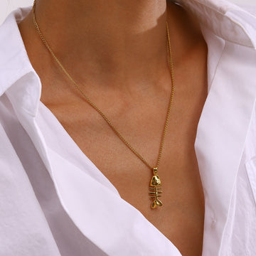 Haily Fishbone Pendant Necklace [YIV083DW]