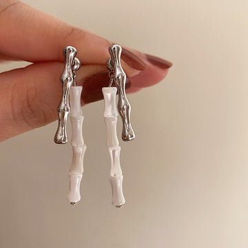 Hajar White Jade Bamboo Earrings [B2KFM6TV]