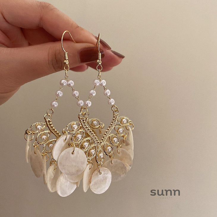Halima Golden Shell Tassel Earrings [G3WMT6J4]