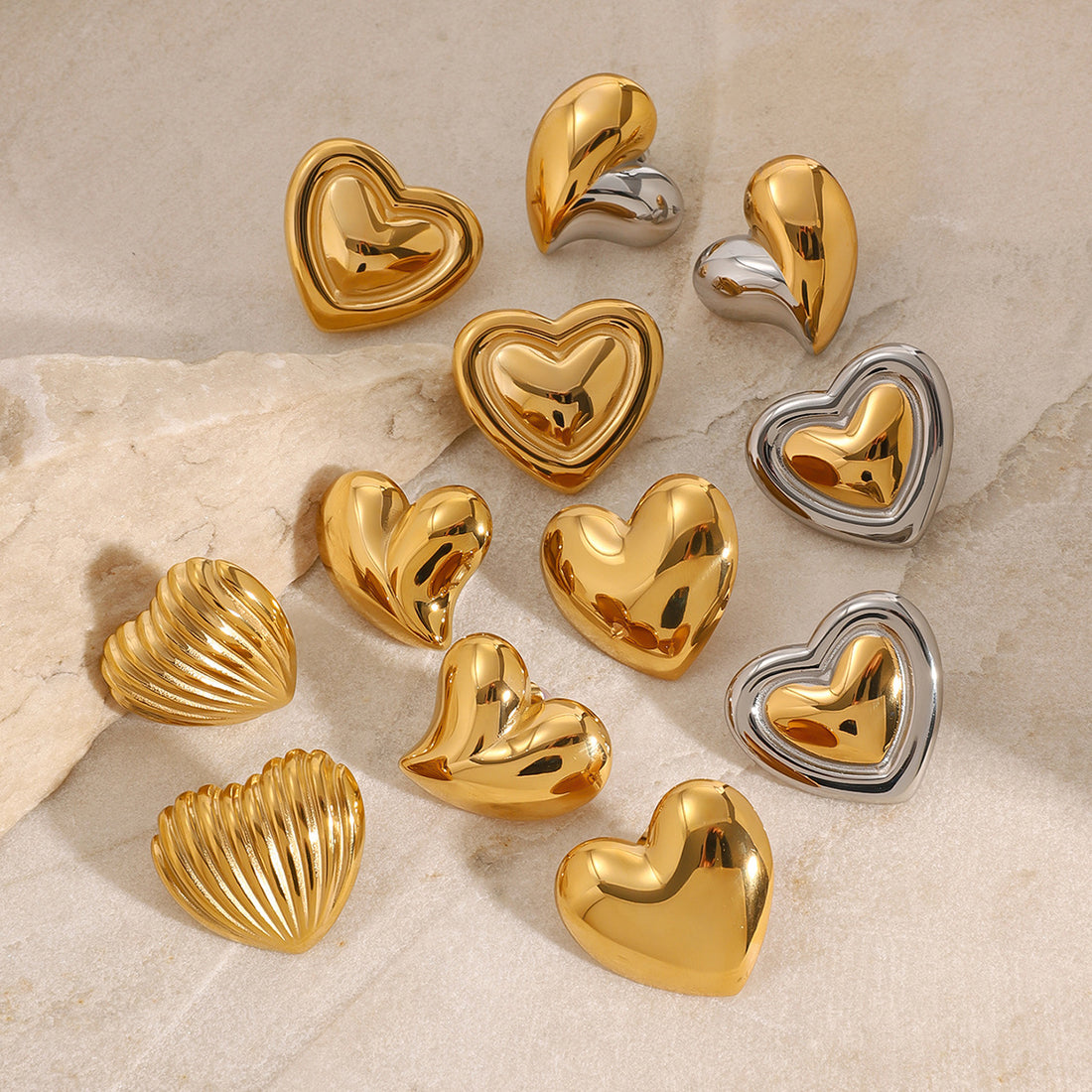 Hallie Stainless Steel Heart Earrings [46HBFL2E]