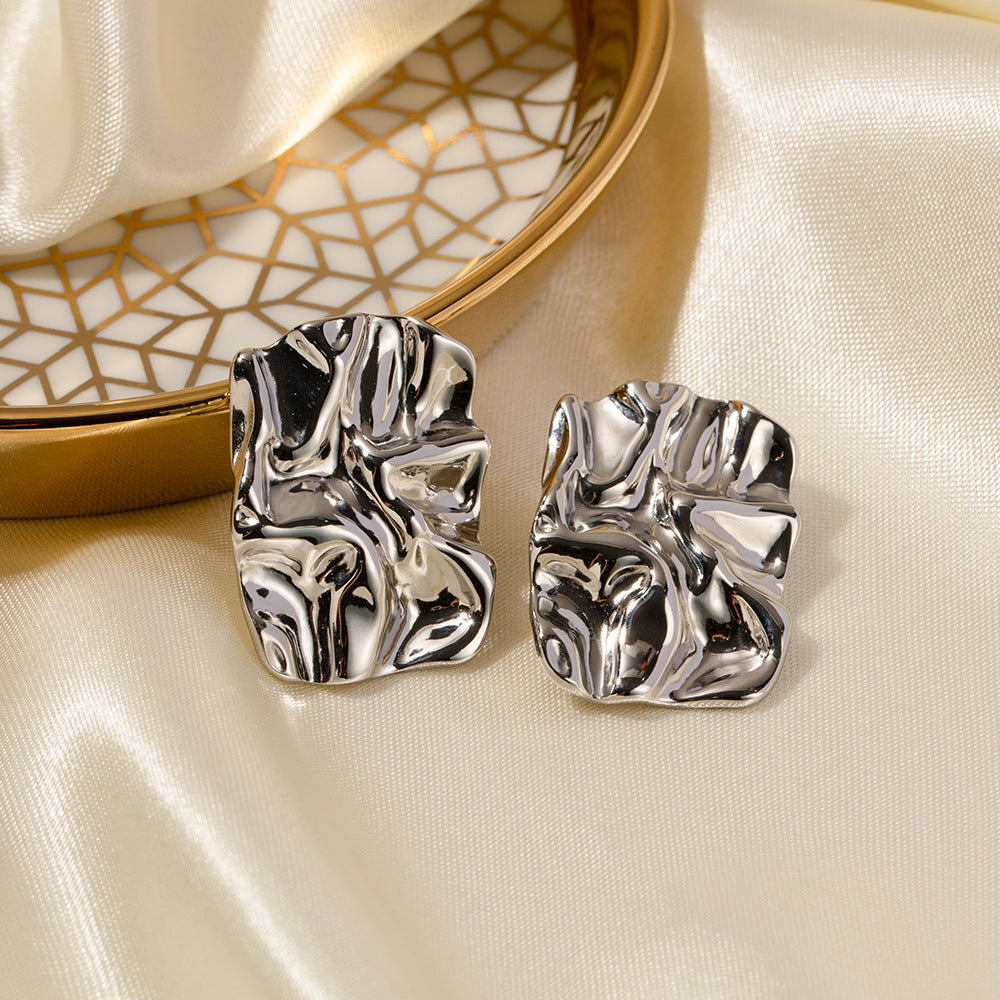 Harini Square Pleated Stud Earrings [9PGQVGOL]